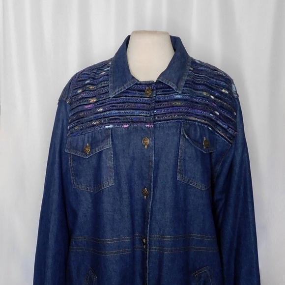 CBO New York Denim Western Barn Duster Coat Boucle Tapestry Pockets Buttons 3X - Picture 3 of 10